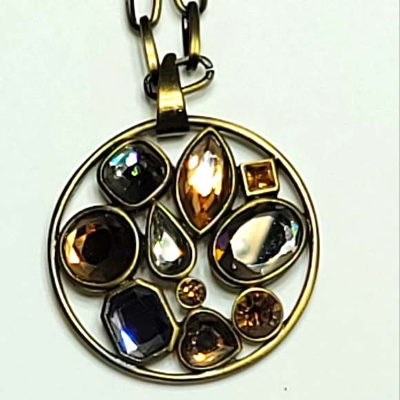Cookie Lee Oxidized Brass With Multi  Colored Glass Pendant - Picture 3 of 4